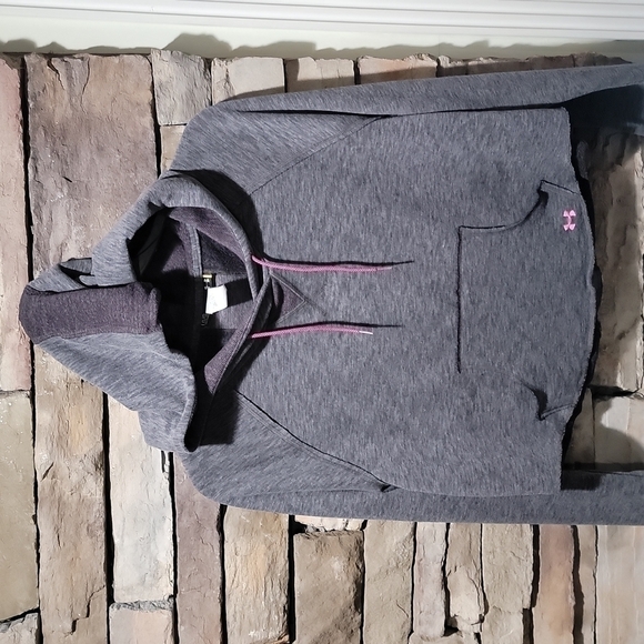 Under Armour size large gray and pink semi-fitted hooded long sleeve sweatshirt - Picture 3 of 11
